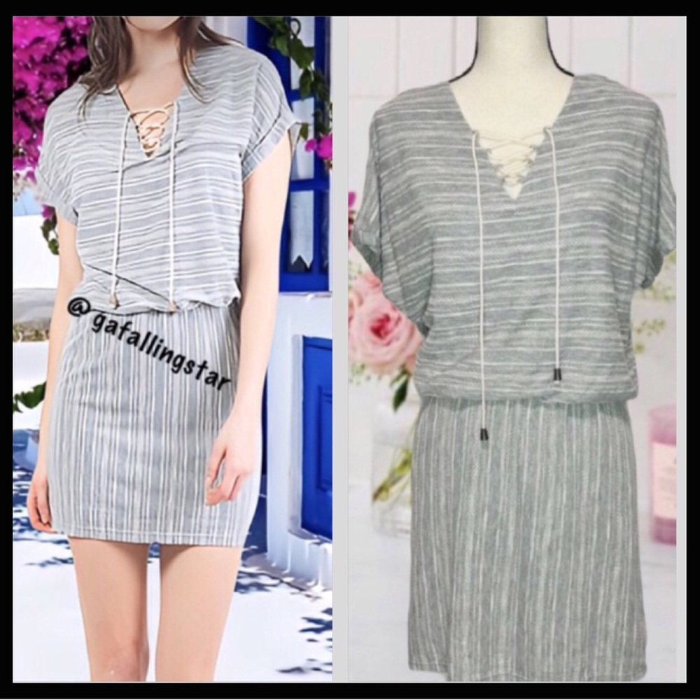 The Vanity Room Textured Lace Up Dress